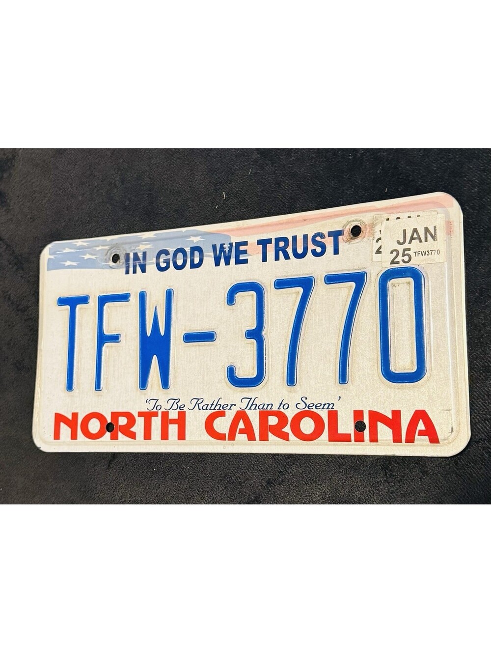 License Plate, North Carolina, Passenger, In God We Trust, American Flag-Expired